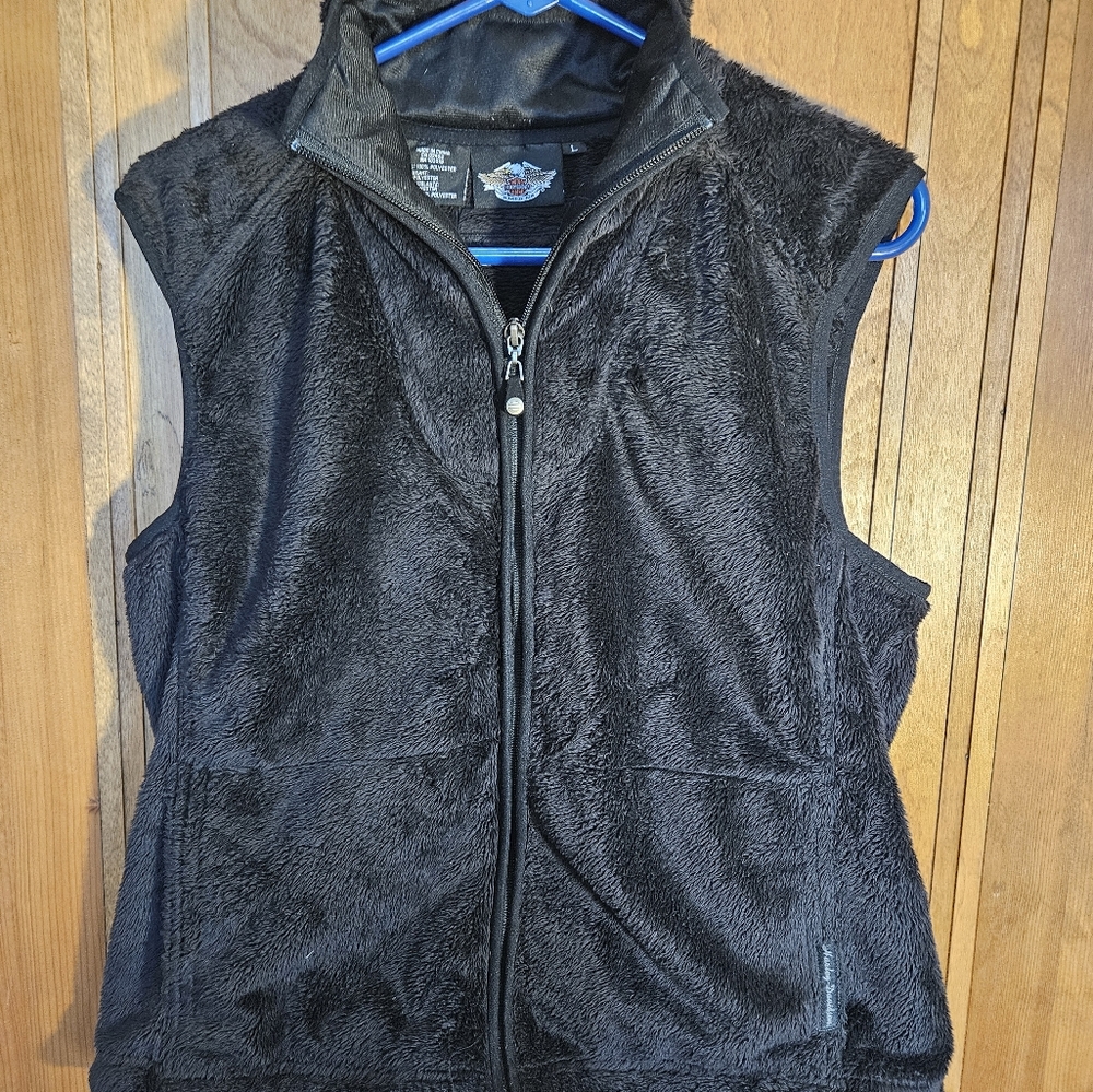 Harley Davidson Womens Black Fleece Vest, L